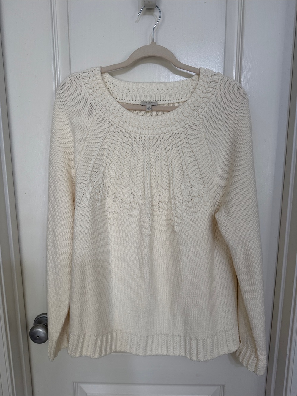 Talbots Cream Cable Yoke Crew Neck Sweater